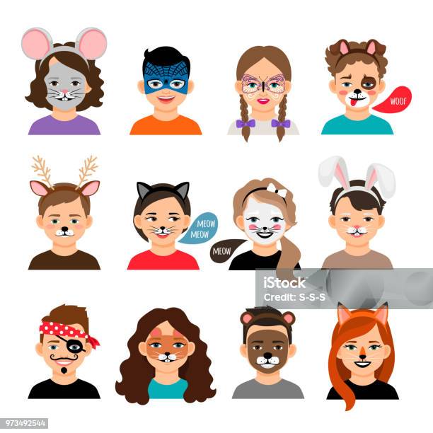 Face Painting Kids Stock Illustration - Download Image Now - Make-Up, Child, Mask - Disguise