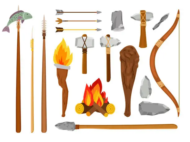 Vector illustration of Cartoon stone age tools