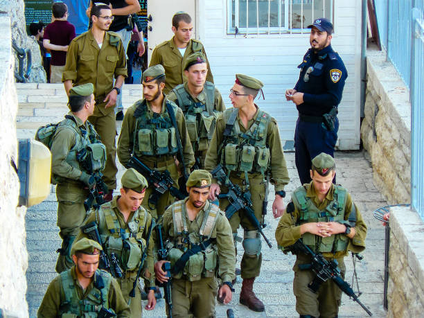 Jerusalem Israel May 31, 2018 View of soldiers standing around the Western Wall Square in the old city of Jerusalem in the evening