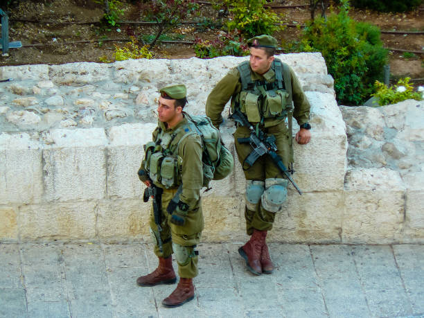 Jerusalem Israel May 31, 2018 View of soldiers standing around the Western Wall Square in the old city of Jerusalem in the evening
