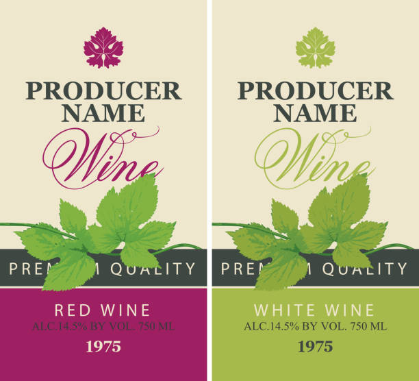 ilustraciones, imágenes clip art, dibujos animados e iconos de stock de juego de dos etiquetas con hojas de vid - vine label grape wine