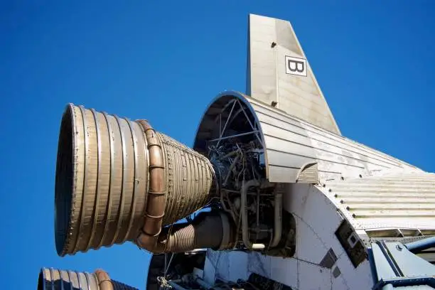 Photo of Saturn V rocket and F-1 Engine static display at NASA Stennis Space Center, Mississippi