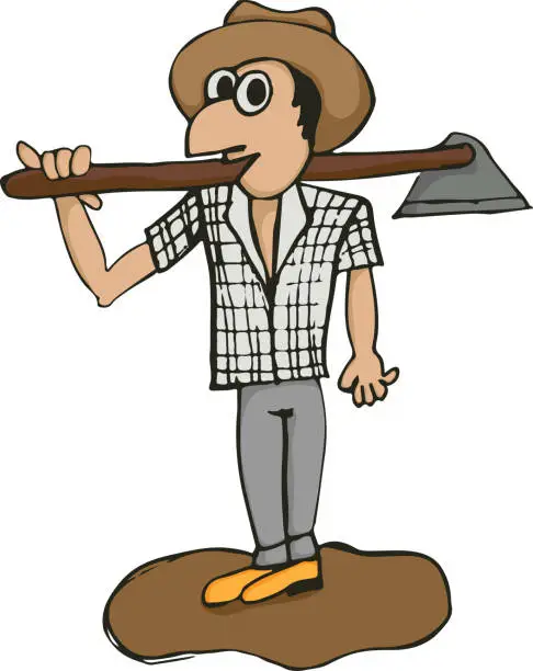 Vector illustration of Man with hoe in hand