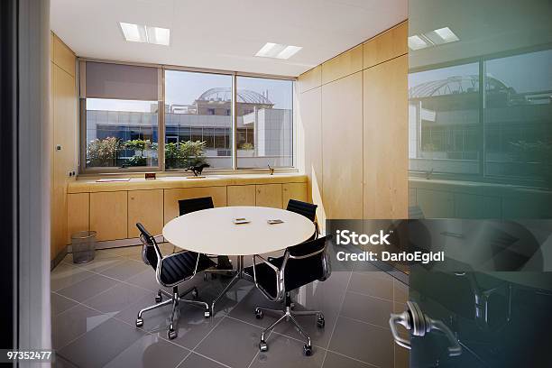 Modern Meeting Room With Round Table And Four Chairs Stock Photo - Download Image Now