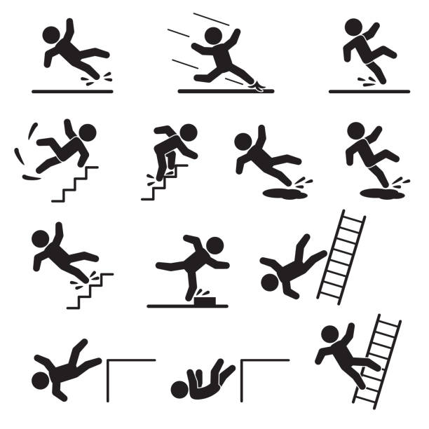 People falling or slipping icon set. Vector. People falling or slipping icon set. Vector. eps10. caution step stock illustrations