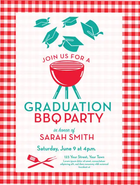 Vector illustration of BBQ graduation party invitation design template