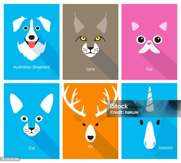 Animal Cartoon Face Flat Face Icon Vector Illustration Stock Illustration - Download Image Now