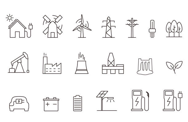 kraft-energie-icon-set, vektor-illustration - windkraftanlage stock-grafiken, -clipart, -cartoons und -symbole