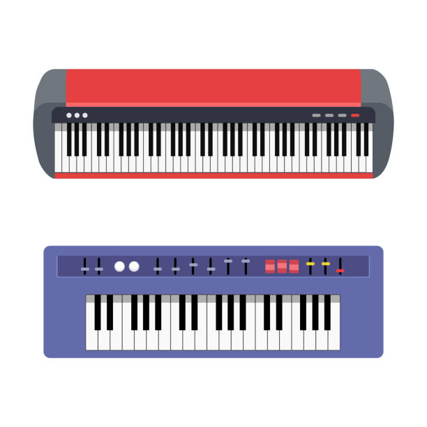 ilustrações, clipart, desenhos animados e ícones de conjunto de piano elecronic isolado no fundo branco. instrumentos musicais piano do teclado. sintetizador de música. - elecronic