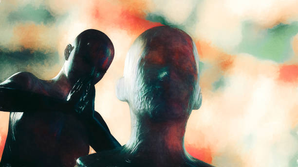istock Futuristic cyborg couple 973547120
