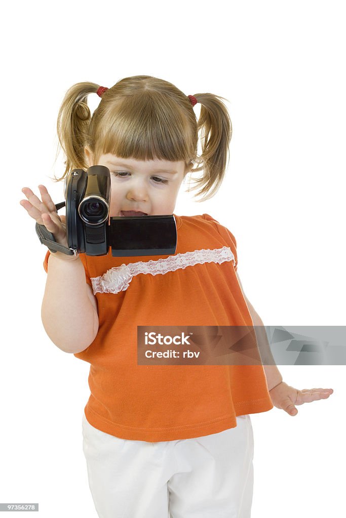 Rapariga engraçada com camcoder - Royalty-free Atividade Foto de stock