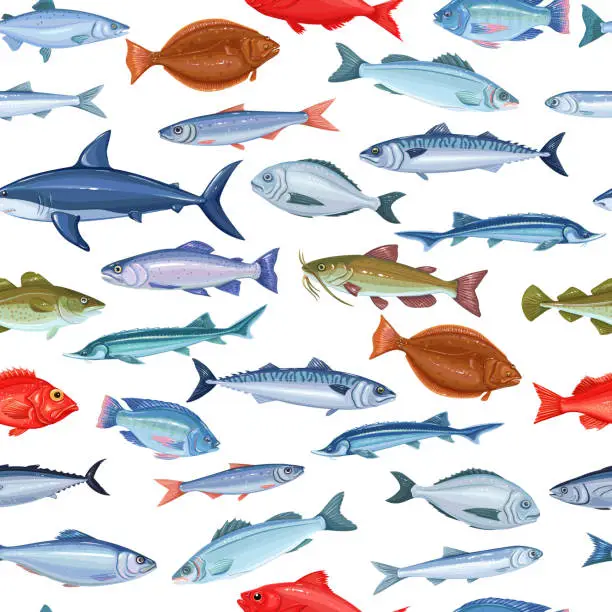 Vector illustration of seamless pattern with fish