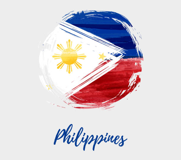 flaga filipin w grunge okrągłym kształcie tła - philippines flag vector illustration and painting stock illustrations