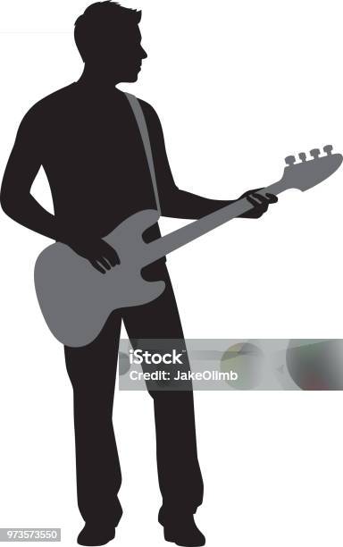 Man Playing Bass Guitar Silhouette Stock Illustration - Download Image Now - Guitarist, In Silhouette, Cut Out