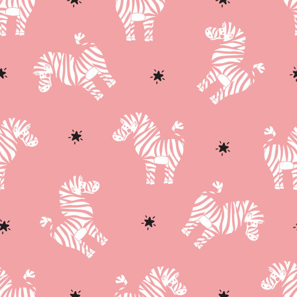 istock Animal Background for Kids. Vector Seamless Pattern with doodle Cute Zebras and Stars. Children's wallpaper. 973573994