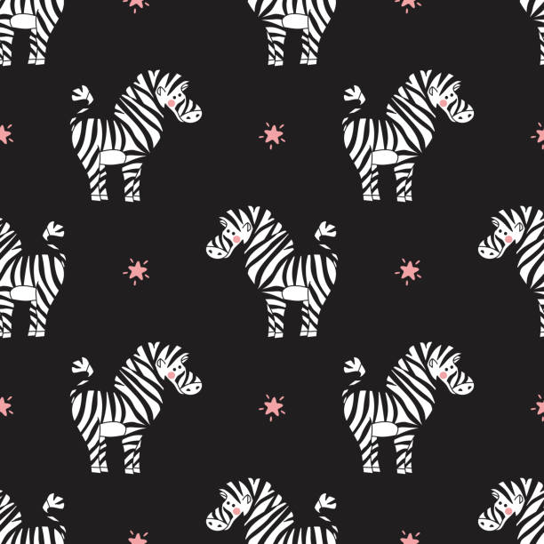 istock Animal Background for Kids. Vector Seamless Pattern with doodle Cute Zebras and Stars. Children's wallpaper. 973574010