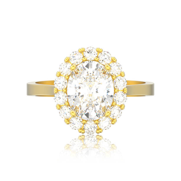 istock 3D illustration isolated gold oval halo diamond engagement wedding ring with reflection 973574158