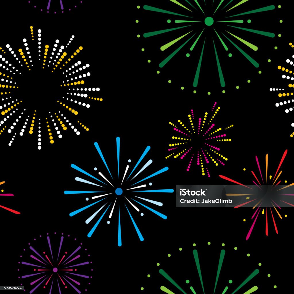 Fireworks Pattern Vector illustration of colorful fireworks in a repeating pattern. Firework - Explosive Material stock vector
