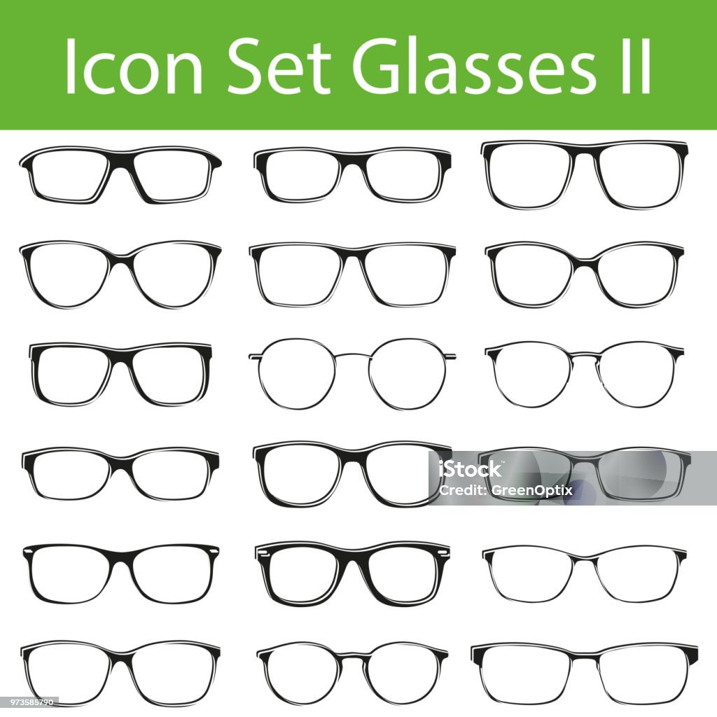 Icon Set Glasses II Icon Set Glasses II with 18 icons for the creative use in graphic design Eyeglasses stock vector