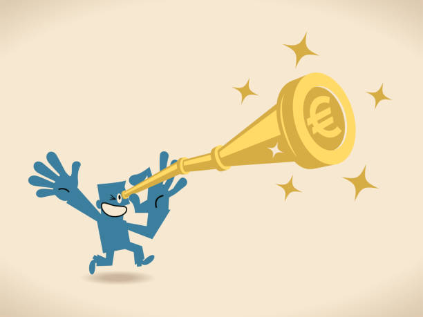 Businessman (Man) Looking Through Hand-Held Telescope With Euro Currency Sign Blue Little Guy Characters Full Length Vector art illustration.Copy Space.
Businessman (Man) Looking Through Hand-Held Telescope With Euro Currency Sign. currency chasing discovery making money stock illustrations