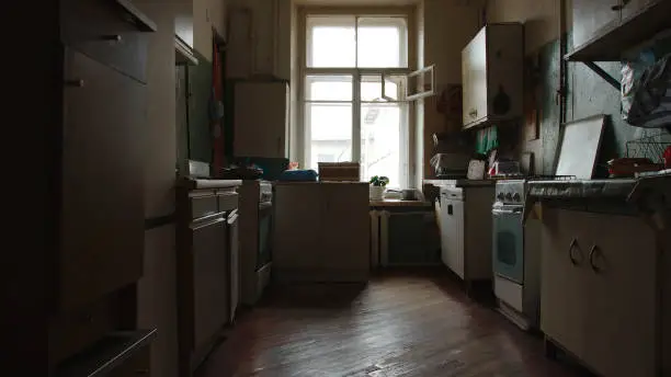 Old kitchen of a communal flat in St. Petersburg, Russia