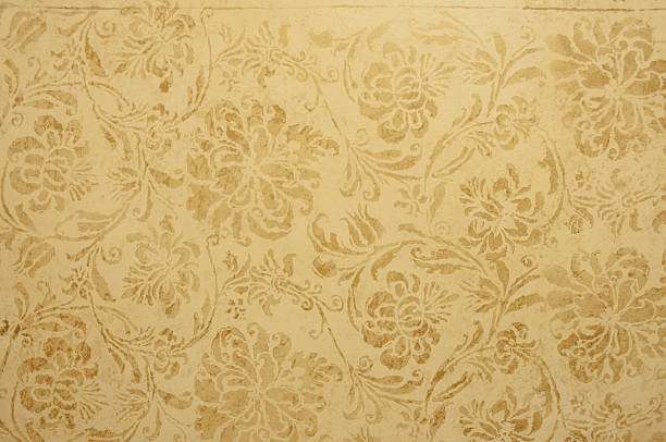 istock Yellow and brown floral hand painted wall 97360203