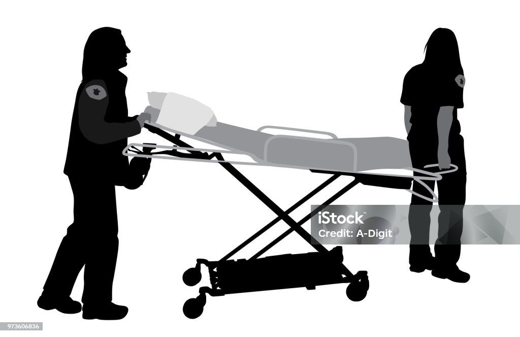 Paramedic Stretcher Female paramedics pulling a bed, Paramedic stock vector