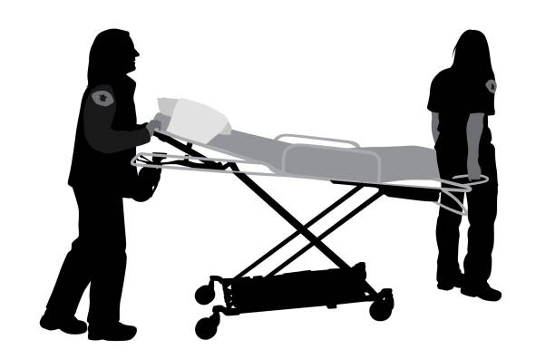 Paramedic Stretcher Female paramedics pulling a bed, paramedic stock illustrations