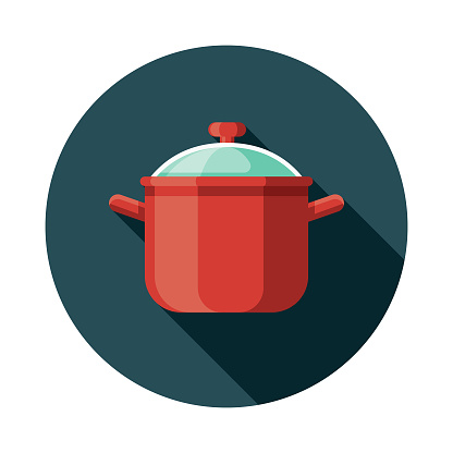 A colored flat design kitchen utensil icon with a long side shadow. Color swatches are global so it’s easy to edit and change the colors.