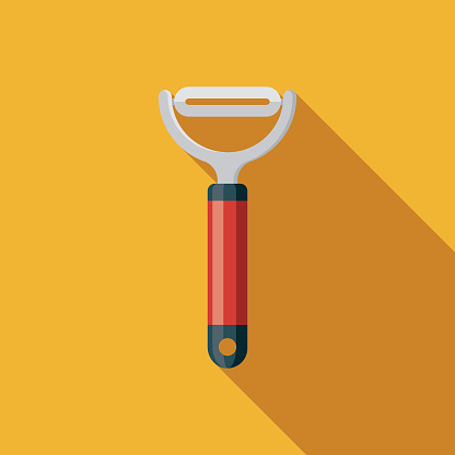 A colored flat design kitchen utensil icon with a long side shadow. Color swatches are global so it’s easy to edit and change the colors.