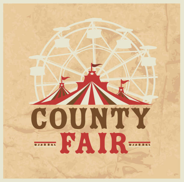 Colorful Summer County Fair emblem design template Vector illustration of a Colorful Summer County Fair emblem design template. Includes creative placement text, carnival tent, ferris wheel and design elements. Colorful and vibrant easy to edit or customize. county fair ferris wheel stock illustrations