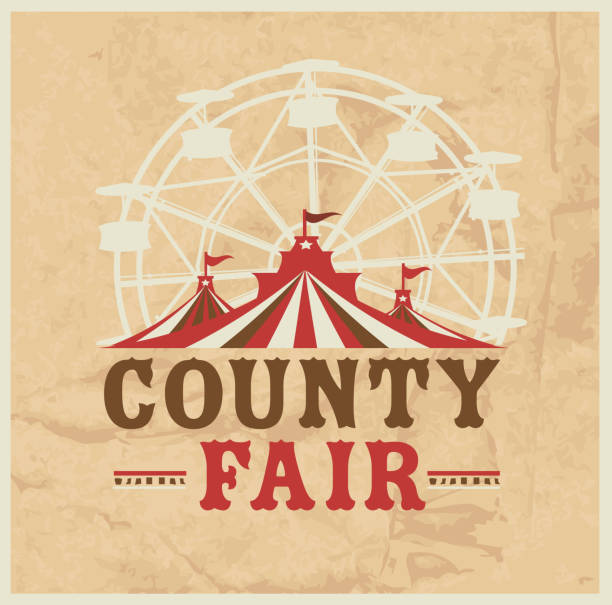 Colorful Summer County Fair emblem design template Vector illustration of a Colorful Summer County Fair emblem design template. Includes creative placement text, carnival tent, ferris wheel and design elements. Colorful and vibrant easy to edit or customize. big wheel stock illustrations