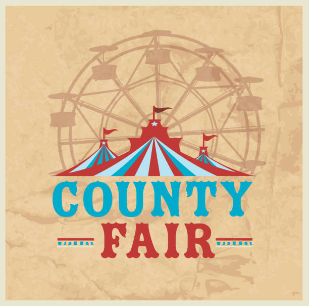 Colorful Summer County Fair emblem design template Vector illustration of a Colorful Summer County Fair emblem design template. Includes creative placement text, carnival tent, ferris wheel and design elements. Colorful and vibrant easy to edit or customize. agricultural fair stock illustrations