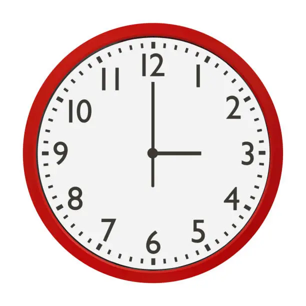 Photo of red wall clock isolated on white background