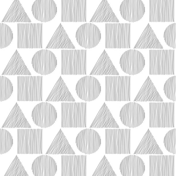 正方形手、グルグル シームレスな灰色の三角形は、白い背景の分離パターンを描画します。幾何学的な抽象的なテクスチャです。ベクトル図 - cicle点のイラスト素材／クリップアート素材／マンガ素材／アイコン素材