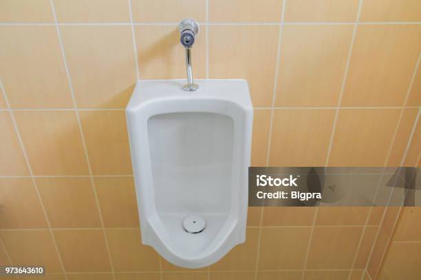 Toilet Urinal Public White In Bathroom With Copy Space Add Text Stock Photo - Download Image Now