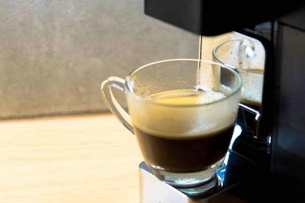 espresso machine with hot coffee in glass for refreshmentespresso machine with hot coffee in glass for refreshment