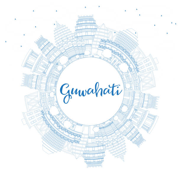 Outline Guwahati India City Skyline with Blue Buildings and Copy Space. Outline Guwahati India City Skyline with Blue Buildings and Copy Space. Vector Illustration. Business Travel and Tourism Concept with Historic Architecture. Guwahati Cityscape with Landmarks. business architecture blue people stock illustrations