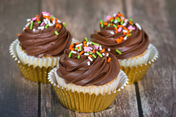 istock Cupcakes decorated with creamy chocolate frosting 973664898