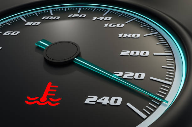 Engine temperature warning light on car dashboard Engine temperature warning light on car dashboard. 3D rendered illustration. engine failure stock pictures, royalty-free photos & images