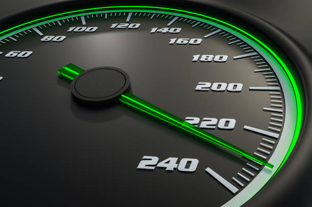 istock Green speedometer in car on dashboard 973673856