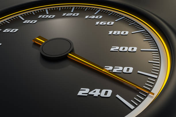 istock Yellow speedometer in car on dashboard 973673904