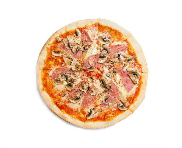 świeża włoska klasyczna oryginalna pizza pepperoni wyizolowana na białym tle. - yellow cheese thin portion zdjęcia i obrazy z banku zdjęć