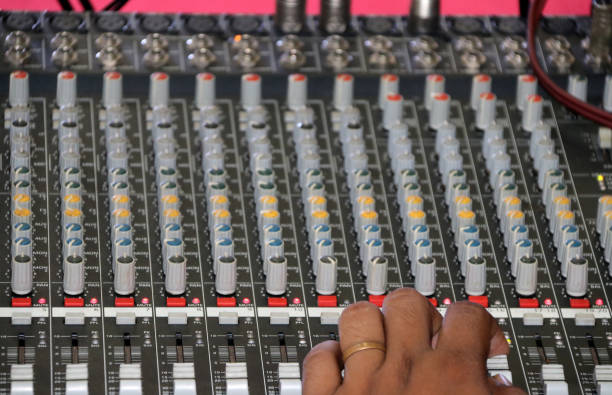 istock Channel Mixer for sound audio with hand. 973685014