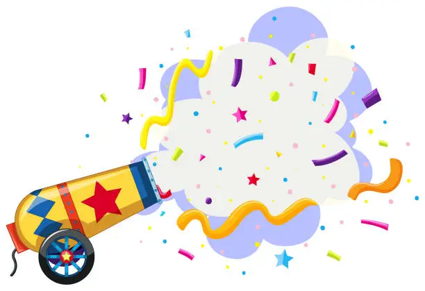 Vector illustration of cannon exploding confetti background