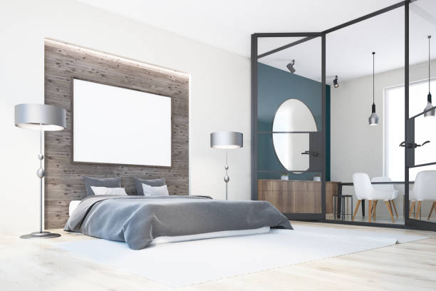 istock White and gray bedroom, home office, poster 973701774