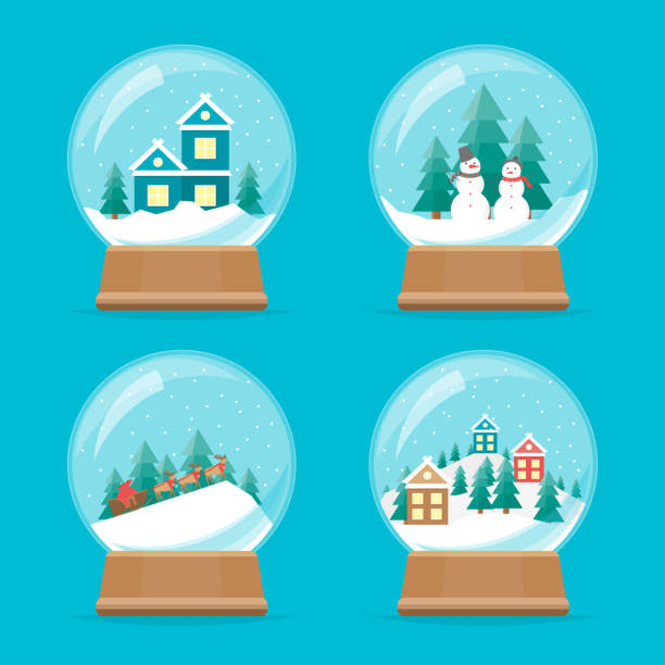 illustrations, cliparts, dessins animés et icônes de dessin animé snow globe icons set. vector - snow globe dome glass transparent