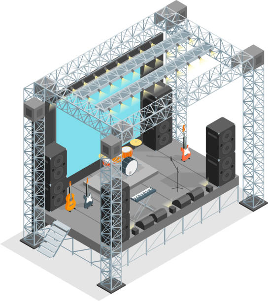 bühne für straßenkunst konzept isometrische 3d-ansicht. vektor - theatrical performance stage theater stage business stock-grafiken, -clipart, -cartoons und -symbole