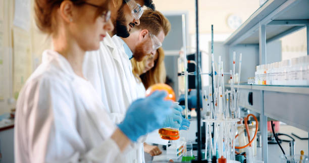 istock Group of chemistry students working in laboratory 973723394