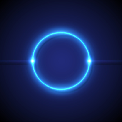 Blue neon circular lights on a dark background. Vector illustration